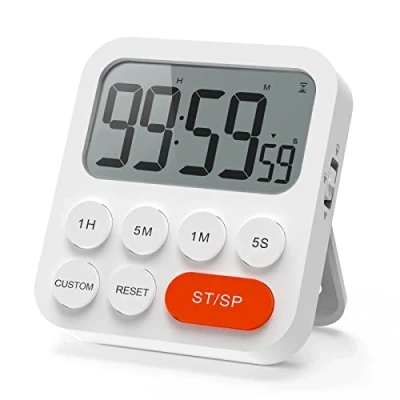 Imagen de LIORQUE Temporizador de Cocina Digital Multifunción con Función Reloj, Ajuste Rapido, 3 Niveles Volumen, Respaldo Magnético, Soporte Plegable (1 Pieza)