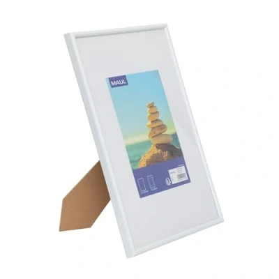 Imagen de MAUL Marco fotos 21x30 cm MAULart pequeno de plástico para formato vertical u horizontal con paspartu Portarretratos Ideal fotos, collages y cuadros Blanco