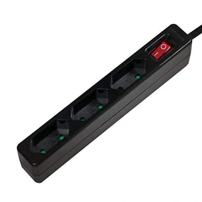 Imagen de Faconet® Regleta de 3 enchufes estrecha con interruptor, cable conexión 1,5 m, color negro