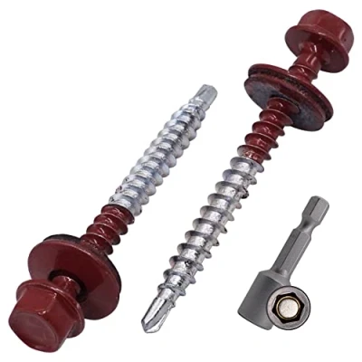 Imagen de SKIR&#039;CO (200 uds) tornillos para techos pintados 4,8 x 50 mm, cabeza hexagonal autoperforantes con arandelas de EPDM (rojo óxido, RAL 3009)
