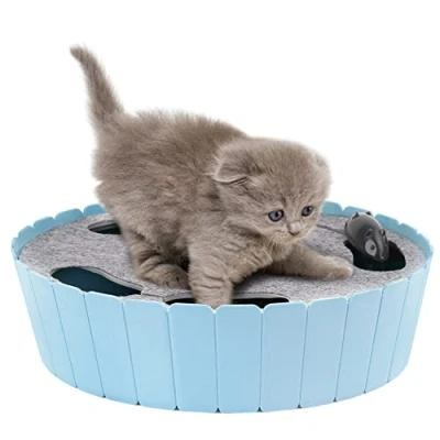 Imagen de Pawaboo Juguete Escondido Electrónico para Gatos,Juguete Interactivo Gatos, ABS, Imita la Escena Real y el Ratón con Interruptor de Control, Entretenimiento Felinos, Azul Claro
