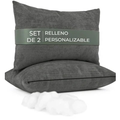 Imagen de Cojines Sofa con Relleno Incluido, 2 Unidades, para y Cama, Decoracion Hogar, Funda de Almohada, Fundas torciopelo Acanalado Moderno, Cojin 40x60 Gris obscuro