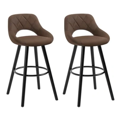 Imagen de WOLTU 2X Taburetes de Bar con Respaldo Sillas Cocina Juego 2 Altos Marco Madera Maciza Tela Silla Diseño Marrón Oscuro BH291dbr
