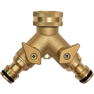 Imagen de Divisor de Manguera 2 Vías, 3/4 Adaptador Grifo Latón con Individuales Encendido Apagado Válvulas para Lavadora Lavavajillas Cocina Exterior Jardín