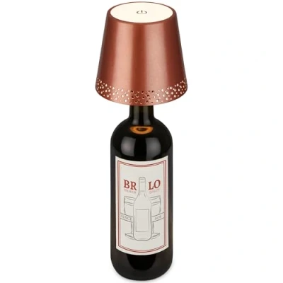 Imagen de BRILONER Lámpara LED de Botella Regulable, Superior, Mesa, Cabecera Táctil Escritorio, Lectura,11x9 cm,Cobre mate