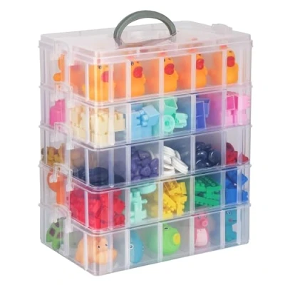Imagen de BELLE VOUS Caja Almacenamiento Plástico Transparente 5 Niveles Ranuras de Compartimentos Ajustables Organizadora Plastico Máximo 50 Guardar Juguetes Joyas, Cuentas