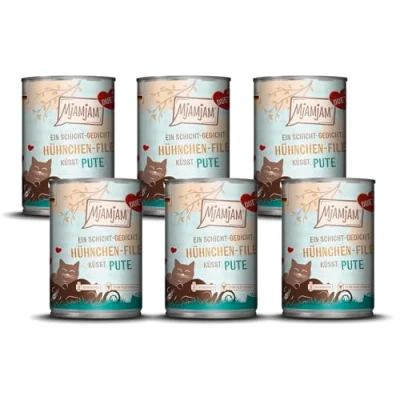 Imagen de MjAMjAM Comida húmeda Premium para Gatos Duett Filete de Pollo Besos Pavo, 6 Pack (6x390g), sin Cereales
