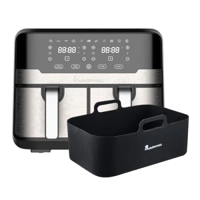 Imagen de MasterPRO Rocket Duo 900 Freidora Sin Aceite Doble Color Negro Capacidad de 9L y 2400W Pantalla LED Táctil Cesta Antiadherente + Bandeja Horno Rectangular Silicona 12cm