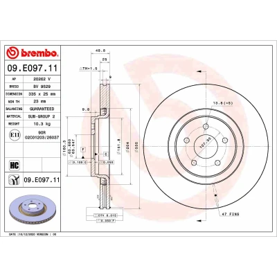 Imagen de BREMBO 09.E097.11 Disco de freno 335 25 5 ventilación interna revestido altamente carbonizado FORD: FOCUS 3, 3 Turnier