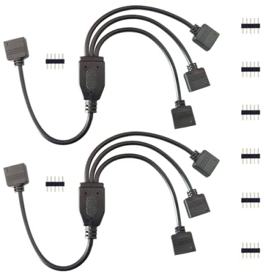 Imagen de BoHong 2pcs Cable Divisor Tira LED RGBW 1 a 3 Conector Esquina Cinta 5 Pines Strip Splitter Distribución Banda Pin Tapones para SMD 5050 Strip, 30cm, Negro