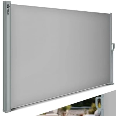Imagen de tillvex® Toldo lateral de 200 x 400 cm, extensible y opaco, protección visual para balcón, jardín terraza, estor con soporte pared, solar acero inoxidable, contra