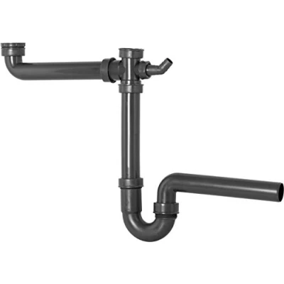Imagen de Cornat Tapón antiolores Tubular para fregaderos Dobles Pulgadas Conector electrodomésticos Fabricado con plásticos reciclados Embalaje reciclable/sifón / T353108R, Gris, 1 1/2 Zoll x 40 mm
