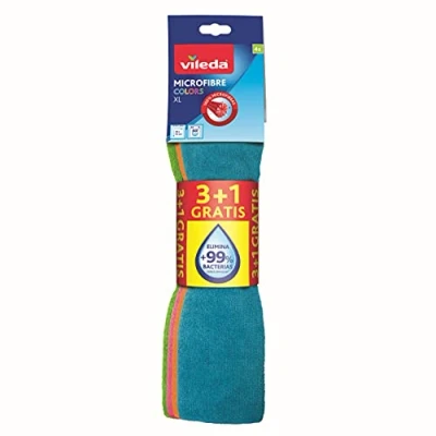 Imagen de Vileda Set de 4 bayetas Microfibras Colors XL, colores variados, 36 x 34 cm, unidades