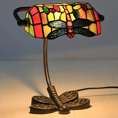 Imagen de Verde Flexo de Escritorio, Lámpara Mesa Estilo Tiffany, lampara Vintage, Banquero, luz despacho, mesita Noche,A