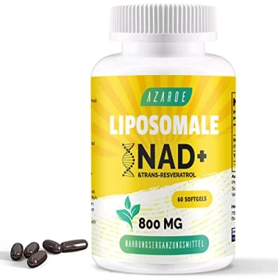Imagen de NAD+ liposomal y Trans Resveratrol 800mg cápsulas blandas, alternativa al NMN más eficiente que el NMN, alta absorción, suplemento real de para la reparación celular (60 unidad (Paquete 1))