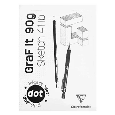 Imagen de Clairefontaine 96691C Bloc Agrafé GraF&#039;it 80 Feuilles Papier Dessin Croquis Réglure pointillés DOT Détachables A4 21x29,7 cm 90g Couverture Blanche