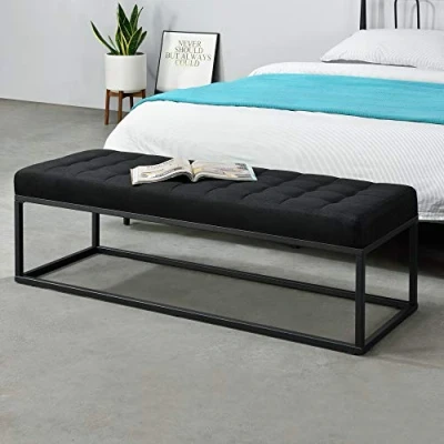 Imagen de pro.tec Banco Tapizado Acolchado Taburete Pie de Cama Banqueta Pasillo Salón Dormitorio Tela/Metal/Espuma Fría 120 x 40 38 cm Negro