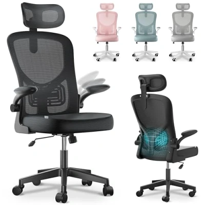 Imagen de Silla Escritorio Ergonomica oficina Ajustable y Reclinable con Soporte Lumbar, Reposacabezas Ajustable, Plegables, Malla Transpirable, Ruedas Giratorias 360 Soporta hasta 120kg Negro