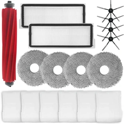 Imagen de HomeTimes Piezas de repuesto robot aspirador para Roborock Qrevo S, accesorios con 1 cepillos goma, 2 filtros HEPA, 4 laterales, 6 bolsas el polvo, almohadillas mopa