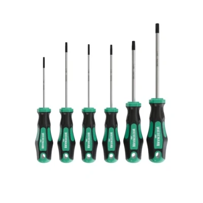 Imagen de Juego de destornilladores TX para tornillos Torx 6 pzs. Con ENSURE punta acero Q 50 WIESEMANN 1893 I T10, T15, T20, T25, T30, T40 magnética 81147