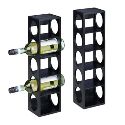 Imagen de Relaxdays 2 Botelleros Vino Bambú, Estanterías 5 Botellas Tinto, 53 x 14 12 cm, Soportes Verticales, de Pie, Negro