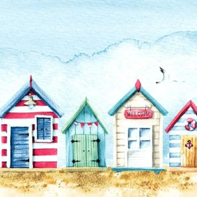 Imagen de 20 Servilletas de papel con diseño casita marítima en la playa como decoración mesa. diseño. También para decoupage y (33 x 33 cm)