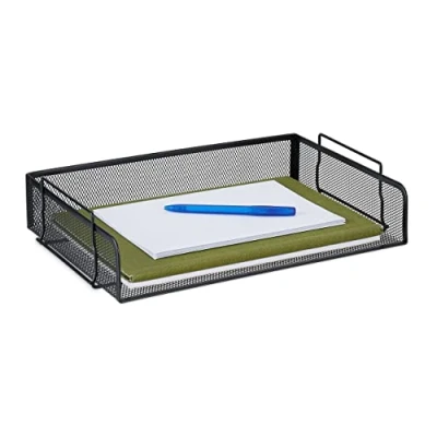 Imagen de Relaxdays Portadocumentos Bandeja Documentos Apilable, Organizador Folios, Malla, Cesto A4 Horizontal, Metal, Negro, Acero, 8,5 x 36 25 cm Aprox
