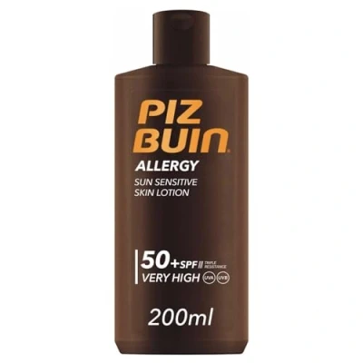 Imagen de PIZ BUIN Allergy Sun Sensitive Skin Lotion FPS 50 (200 ml), protector solar corporal con FP50, protección muy alta para pieles sensibles, loción filtros UVA/UVB