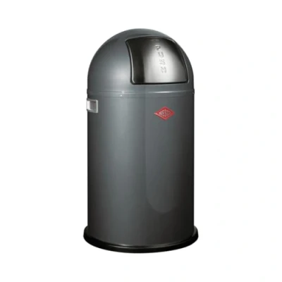Imagen de WESCO Pushboy Junior Papelera de acero con recubrimiento en polvo, 22 litros capacidad, tapa inoxidable grande, recipiente interior extraíble