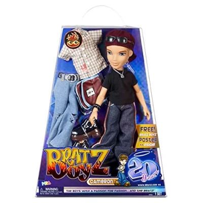 Imagen de Bratz Edición Especial 20 Años Muñeco de Moda Original Cameron Caja holográfica y póster Coleccionable Réplica la versión 2001 Incluye 2 Vestidos, Zapatos, Bolso más, 577768EUC