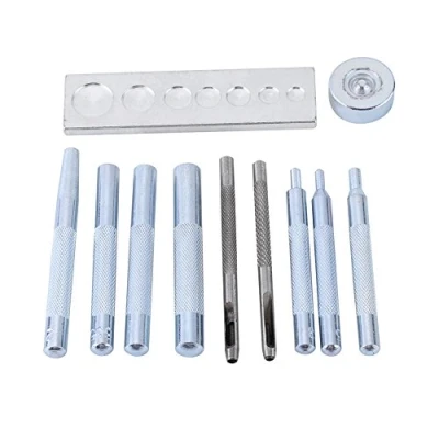 Imagen de Setter de Remache Cuero DIY, 11pcs Craft Leathercraft Tool Die Punch Snap Kit con Base para Hole y botón instalación