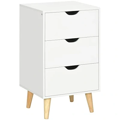 Imagen de HOMCOM Cajonera con 3 cajones, mesa de noche, mueble almacenamiento pie, estilo escandinavo, madera, 40 x 35 68,5 cm, color blanco
