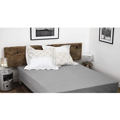 Imagen de HOME LINGE PASSION, Sábana Bajera Gris Claro 180 x 200 +35 cm, 100% algodón de 57 Hilos (Label Oeko Tex)