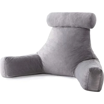 Imagen de Linenspa Almohada de Lectura con Espuma Viscoelástica Triturada Extra Grande Cojín respaldo perfecto para el apoyo lumbar, relajarse y leer Funda suave velour