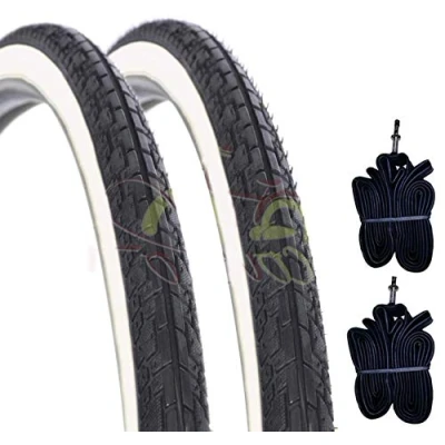 Imagen de DEESTONE Kit 2 Dos neumáticos + Cuartos para Bicicleta MTB 26 x 1.75 Blanco Negro Slick Str.