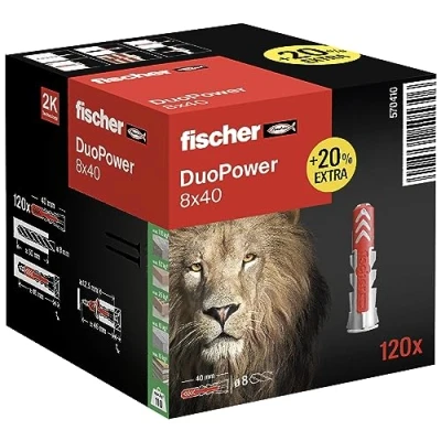 Imagen de fischer 570410 DuoPower DIY, Rojo, Löwenbox 8 x 40 mit 20% mehr Inhalt