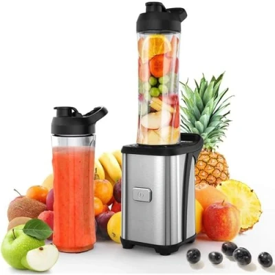 Imagen de Enfmay Batidora de Vaso Portátil, 350W Viene con 2 Botellas 600ml, Sin BPA, Cuchillas Acero Inox, Botón un Toque, Autolimpieza, Blender Cocina para Jugos, Batidos