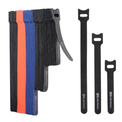 Imagen de Cable Matters 100 Pack 10,15,20cm Ataduras de Reutilizables/Cable Ties Reusable with 19 KG Tensile Strength Multi Color Black, Blue, and Orange Straps, Hook Loop Straps
