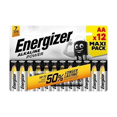 Imagen de Energizer Alkaline Power, Pack de 12 Pilas AA 1,5V, Larga duración para Uso Cotidiano, sin sulfataciones ycon hasta 10 años vida útil