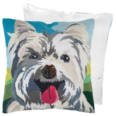 Imagen de Trimits Kit de cojín punto cruz media puntada, parte trasera incluida, lienzo preimpreso, hilo y aguja incluidos, 40 x cm, Westie