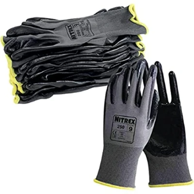 Imagen de NITREX Unigloves 250 10 pares Guantes de manipulación general con revestimiento palma nitrilo y forro poliéster, color gris negro