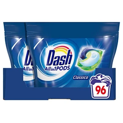 Imagen de Dash Pods Detergente para lavadora en cápsulas, 96 lavados (2 x 48), clásico, maxi formato, elimina las manchas, brillo todos los prendas, eficaz incluso a baja temperatura