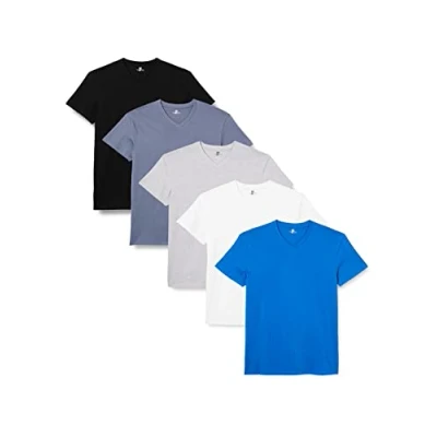 Imagen de Lower East LE156 Camiseta para Hombre, Blanco/Negro/Azul Olympia/Gris Mezcla/Gris Folkstone (Paquete de 5), S
