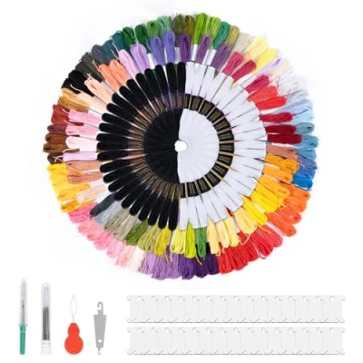 Imagen de Juego de 306 hilos bordar, 200 colores y 48 blancos negros para hacer pulseras, bordados, manualidades, punto cruz, placa alambre, coser, accesorios