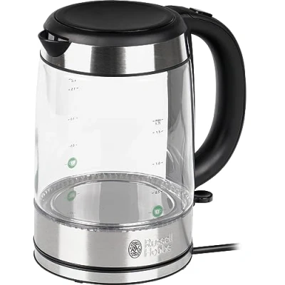 Imagen de Russell Hobbs Hervidor de Agua Eléctrico Glass 1,7 litros, 2200 W, Diseño en Cristal, Iluminación Azul, Filtro Extraíble, Base 360, Detalles Acero Inoxidable, Plata 21600 57