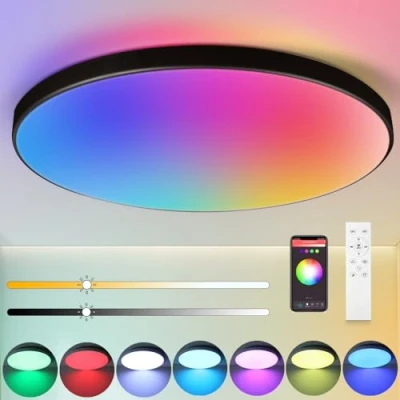 Imagen de CANMEIJIA Plafon LED Techo RGB 24W Plafones para con Mando a Distancia 3000K 6500K IP44 Lamparas de Regulable Lampara Alexa/Google Dormitorio Sala Estar, Ø32cm