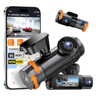 Imagen de VANTRUE N5S Cámara de salpicadero STARVIS 2 4 Canales para Coche, 2.7K+ Dual 1080P+ 1440P, Frontal, Interior y Trasera, HDR, Wi Fi 5G, Control Voz, GPS, búfer 24 Horas, LTE Opcional, máx. 1 TB