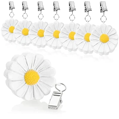 Imagen de com four® 8X Pesas para Mantel Resistentes a la Intemperie con Clip Pinza diseño Floral Aprox. 40g (Flores Blancas)