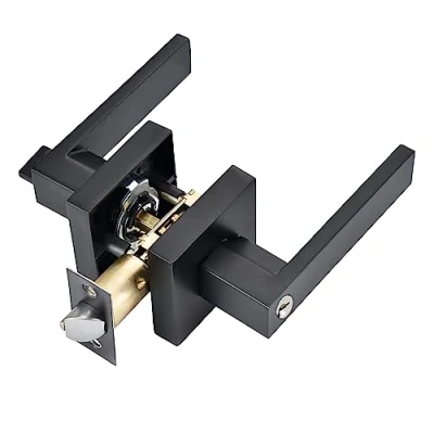 Imagen de Qrity Cerradura de Puerta Juego Manillas para Pasillo Privacidad con Llaves Dormitorio, Baño, Guardarropa, Oficina, Tamaño Cierre 60/70 mm, Cuadrado, Negro