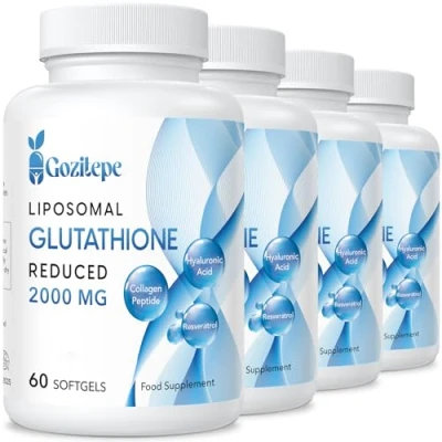 Imagen de Liposomal Glutatión Reducido 2000 mg por porción Suplemento de con ácido Hialurónico + Péptido Colágeno Resveratrol para un Poderoso Antioxidante (60 unidad (Paquete 4))